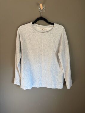 LOFT Light Gray Crewneck Sweatshirt with Rhinestone Accents